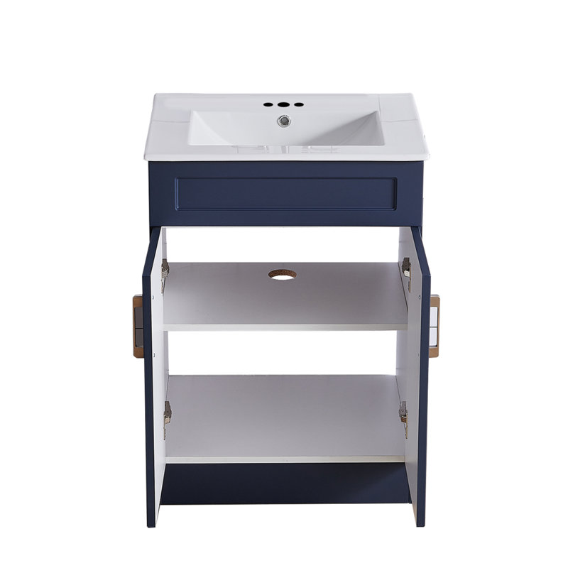Eyrun 24" Blue Modern Single Bathroom Vanity With Ceramic Top
