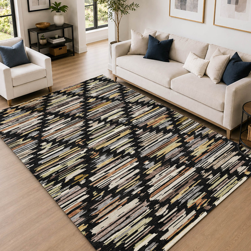 Tapis Prisco AMF2502 de style sud-ouest, lavable à la machine et de qualité supérieure, Noir, 10 pi x 14 pi