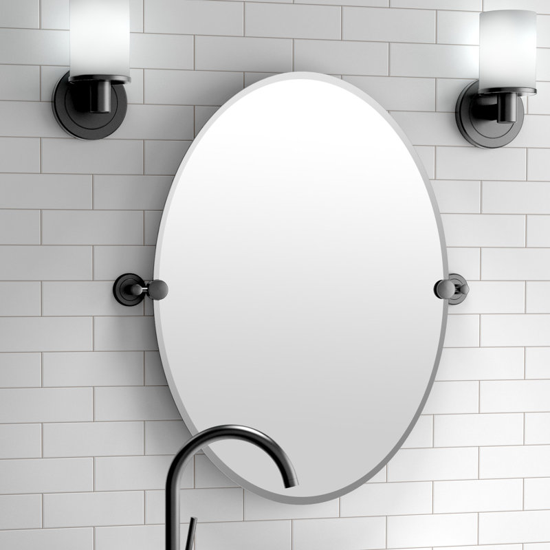 Latitude II Frameless Oval Wall Mirror | Bathroom Vanity Mirror, Matte Black, 32" H x 28.5" W x 2" D