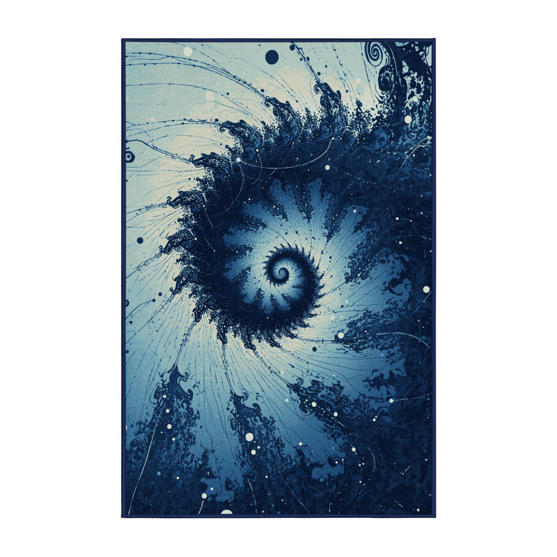 Tapis à motif abstrait bleu et bleu marine doux et moelleux à motif d'édredons de Mandelbrot, 4 x 6