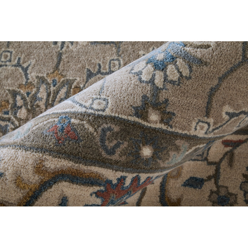 Azalea Hand Tufted Wool Floral Area Rug in Gray, Rectangle 8' x 10'