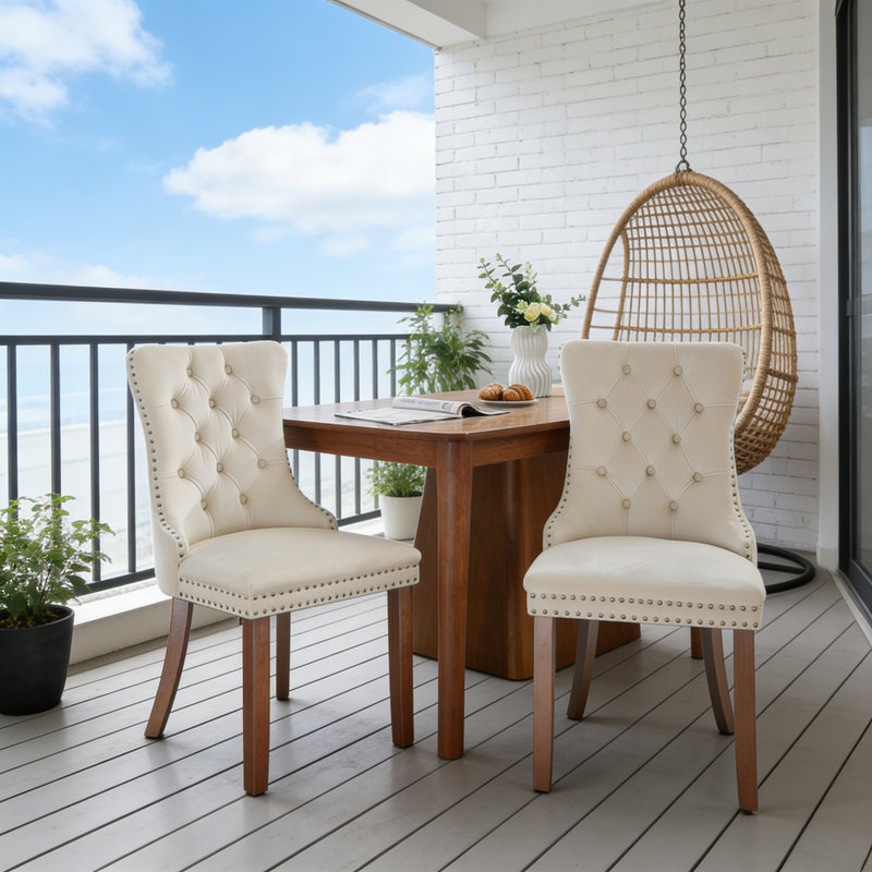 Ensemble de 2 chaises de salle à manger en bois massif de luxe Nikki, Beige, Brun