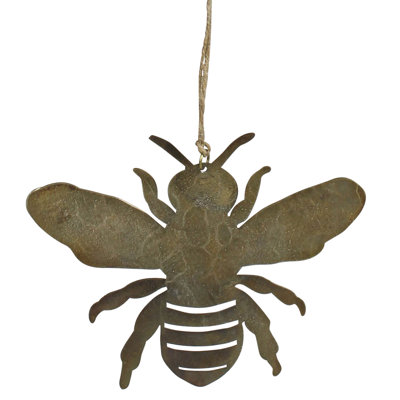 Bee Ornament, Antique Gold  4” Jute String