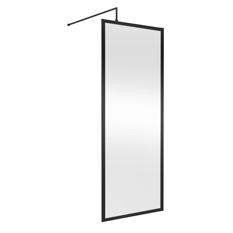 800mm W x 1950mm H Frameless Wet Room Glass Screens with Clear Glass, Matt Black, 800mm
