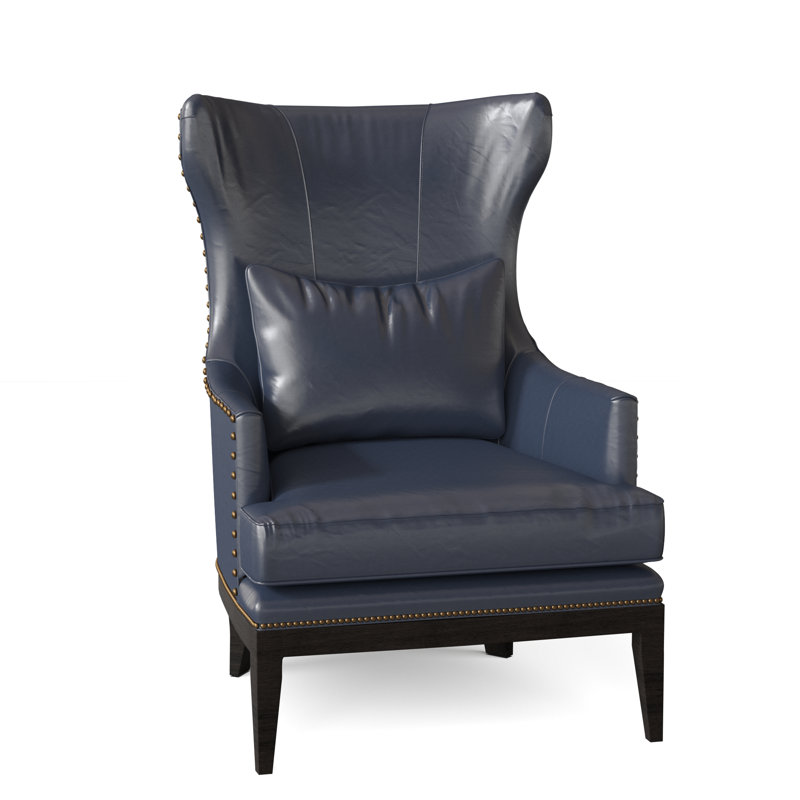 Taraval Leather Wingback Chair, Cobblestone, Aspen Lenado Brown Genuine Leather, #9 & #54 French Natural