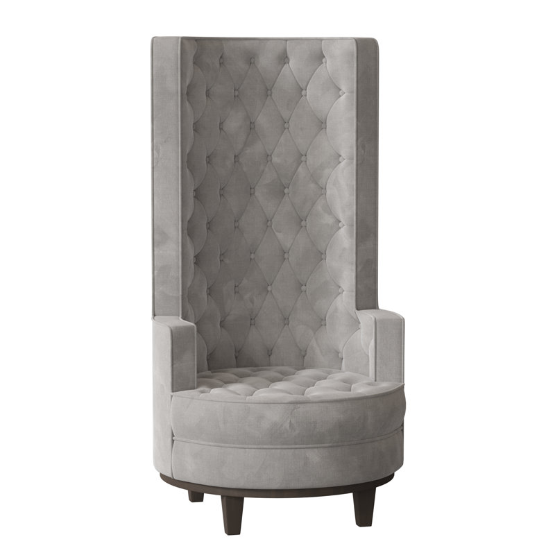 Norma Tufted Wingback Chair, Bella Black Performance Velvet, Brown Mahogany