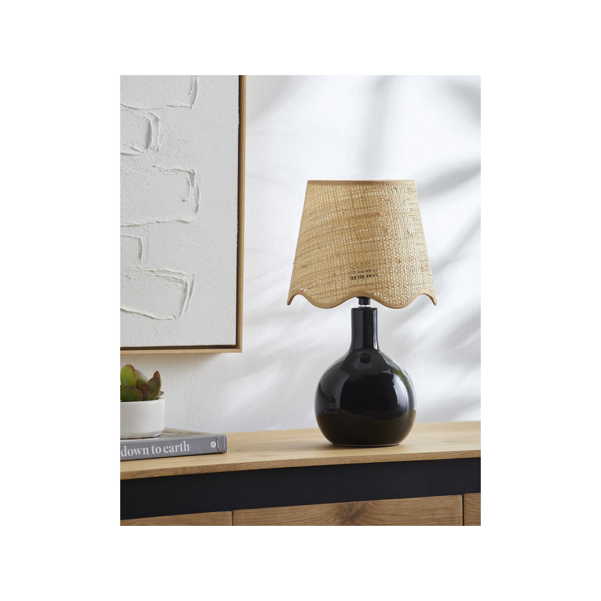 Maura Accent Table Lamp, 15"H x 9"W x 9"D, Black, Tan