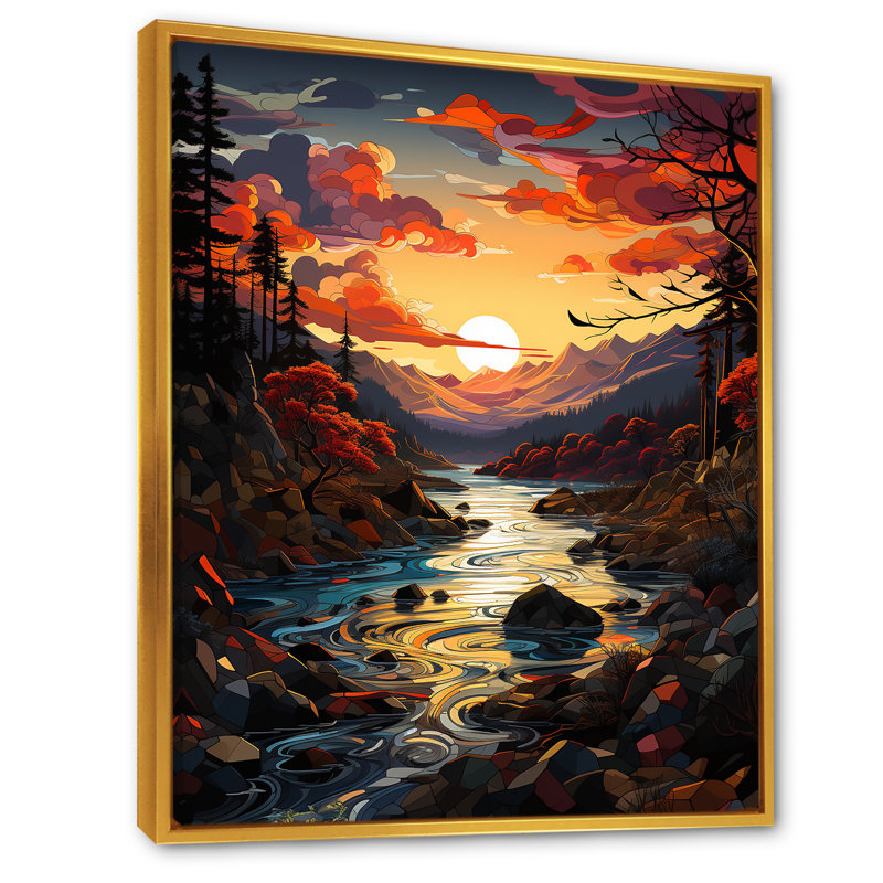 «Rivers Sunrise Enchantment I», reproduction d'art sur toile, Cadre flottant doré, H 32 po x l 16 po x P 1 po