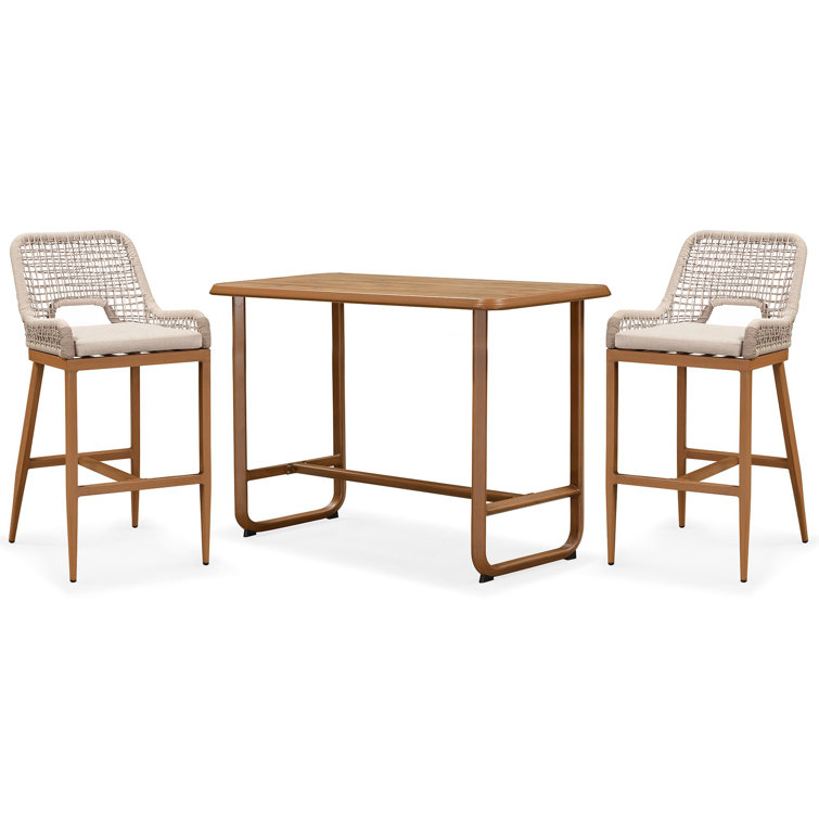 Latitude Run® 3 Pieces Patio Bar Set Modern High Top Table And Wicker Bar Chairs Set For Poolside Pub Cafe Backyard Lawn Outdoor Bar Table And Bar Height Stools Set