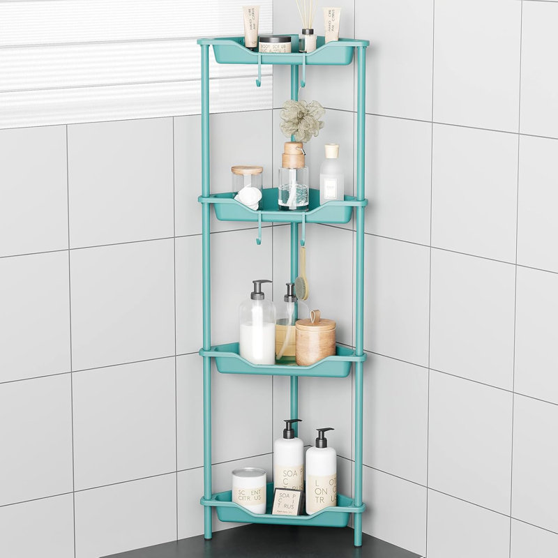 Blue Plastic and Metal 4-Tier Corner Shower Caddy Organizer