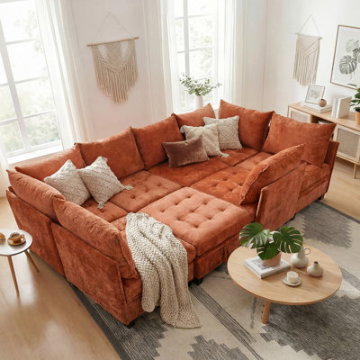Canapé modulaire 8 pièces avec rangement sous le siège, canapé en chenille moderne pour le salon, configuration polyvalente