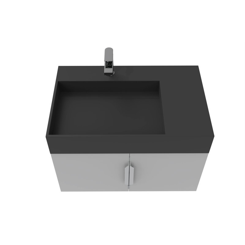 Ensemble de meuble-lavabo mural simple 30 po avec surface solide Amazon, Noir, Gris, Nickel brossé