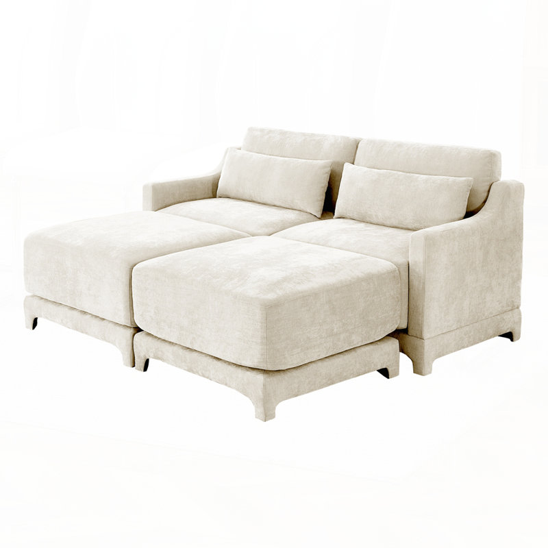 Élégant canapé rembourré en chenille avec conception modulaire et soutien lombaire pour la vie, 2, Beige