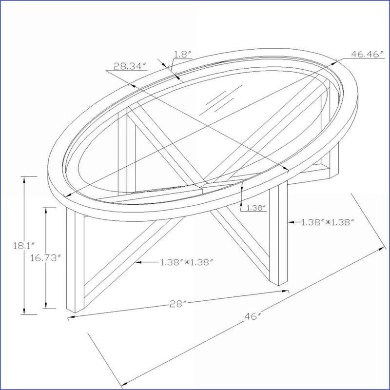 Table basse moderne en verre trempé avec base en bois massif, facile à nettoyer et amp; Stable pour le salon, taille 46,5 po x 28,4 po