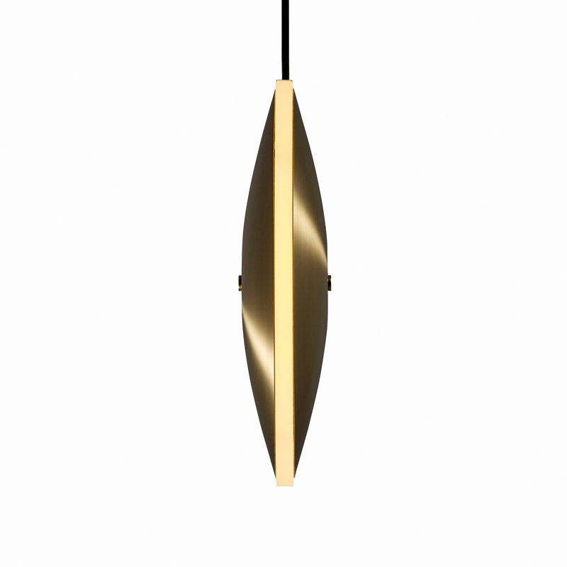 Chrona Modern Round Spun Brass Pendant Light, Vertical, Solid Brass, 10" H x 10" W x 2" D