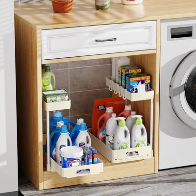 Ensemble de 2 tablettes sous le lavabo - 2 tablettes d'armoire coulissantes en L noires pour le rangement de la cuisine et de la salle de bain