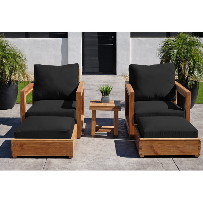Ensemble de conversation en teck avec coussins Sunbrella 5 pièces Crelake, Sunbrella® - noir