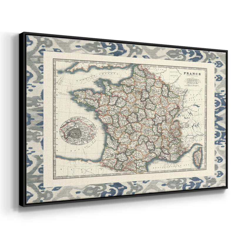 Carte frontalière de la France, H 17 po x l 25 po x P 2 po, Noir
