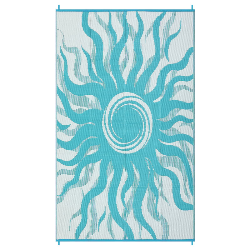 Modern Reversible Abstract Outdoor Area Rug - Stain Resistant, UV Resistant, Washable , Waterproof, Blue, Rectangle 8' x 10'