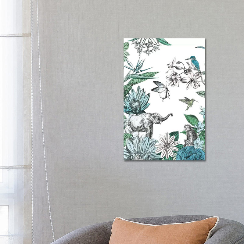 Elephant And Flowers by Amelia Ilangaratne - Wrapped Canvas Print, 66.04 cm H x 45.72 cm W x 1.91 cm D