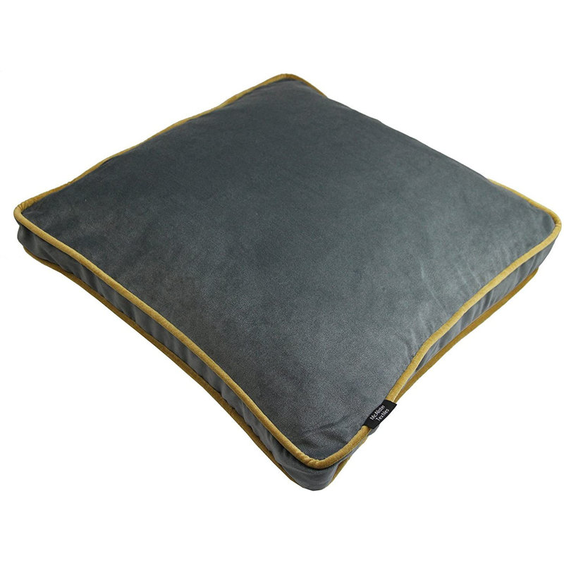 Square Floor Cushion, 43cm H x 43cm W x 3cm D, Grey/Yellow
