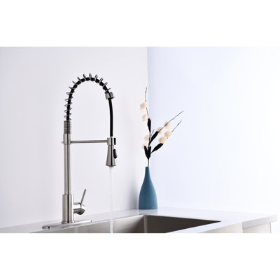 Single Handle Brushed Nickel Kitchen Faucet For Modern Commerce - High Arc Stainless Steel Commercial In