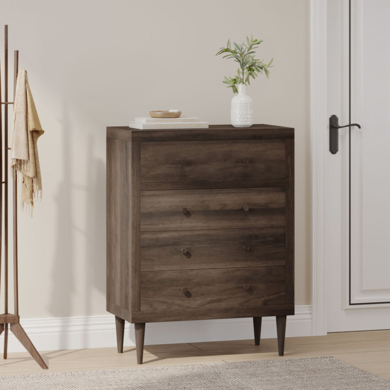 Commode 4 tiroirs Calica, Noyer/blanc