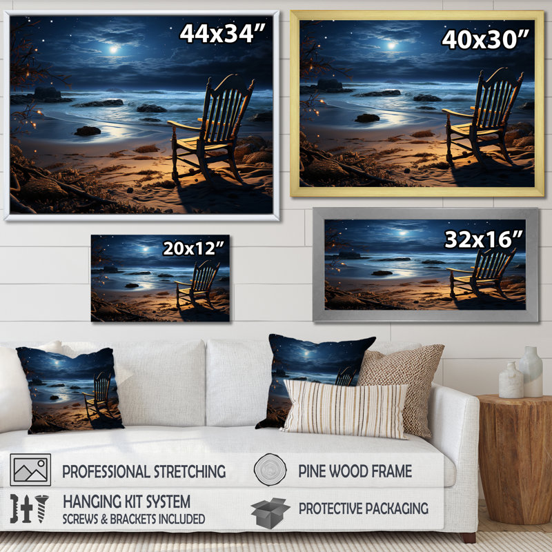 Beach Silent Night II - Nautical & Beach Wall Decor, H 12 po x l 20 po x P 1 po, Encadrement doré