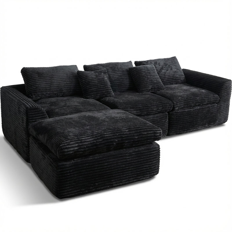 108Inch Highresilience Boneless Sponge Sofa With 30 Density, Doublelayer Cloudlike Cushions, Multiple Combination Options, No Installation Required / Black