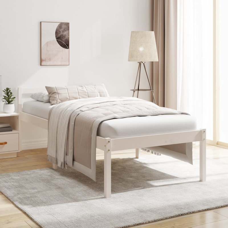 Bed Frame Solid Wood, White, 140.5 x 195.5 cm