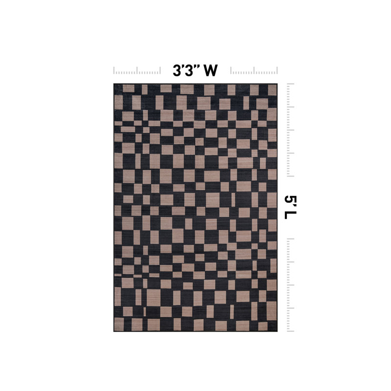 Tapis antidérapant à carreaux gris ardoise en polyester lavable à la machine, 3 pi 3 po x 5 pi