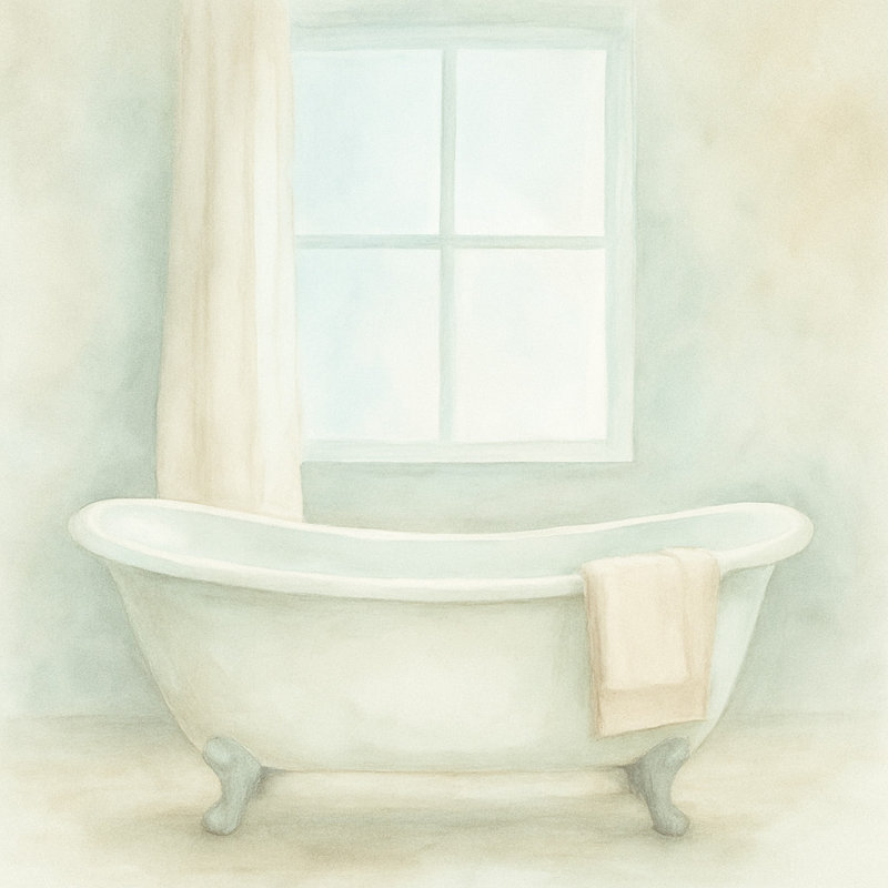 «Tranquil Morning - Minimalist Tub Scene», art mural, H 40 po x l 40 po