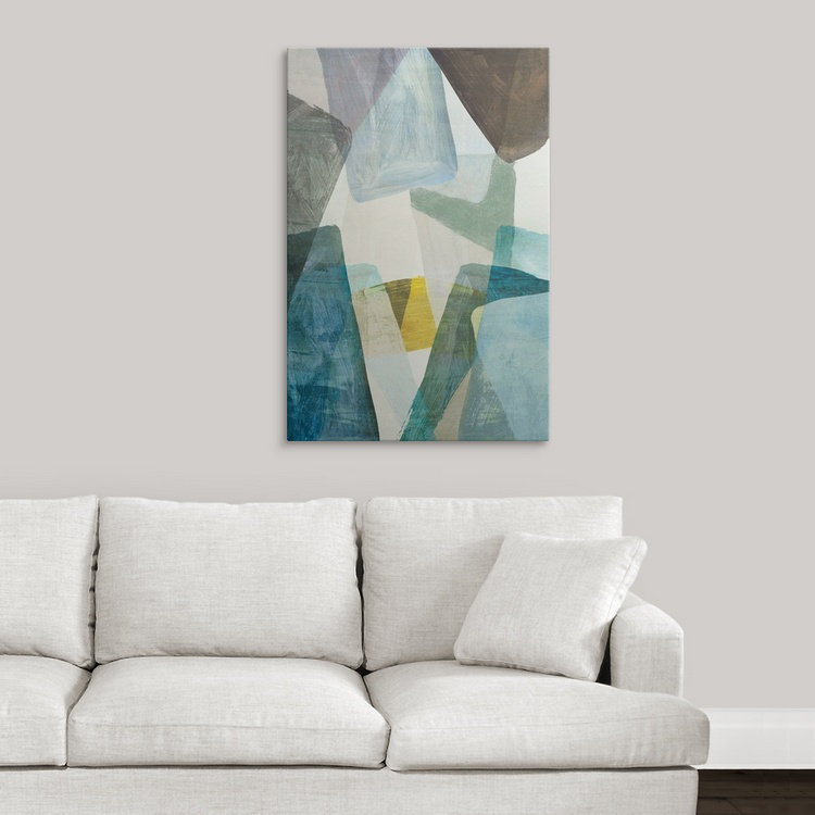 «Blue Geometric II» Brittley, reproduction d'art, H 32 po x l 24 po x P 1 po, Cadre blanc