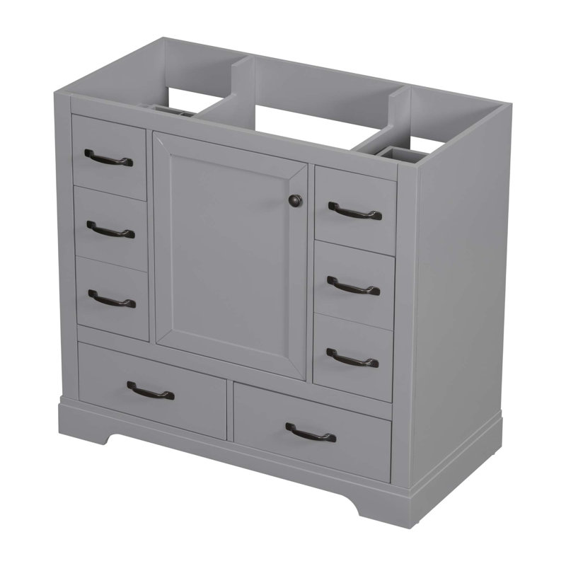 36" Bathroom Vanity Without Sink, Cabinet Base Only, Six Drawers, Multi-Functional Drawer Divider, Adjustable Shelf, Grey