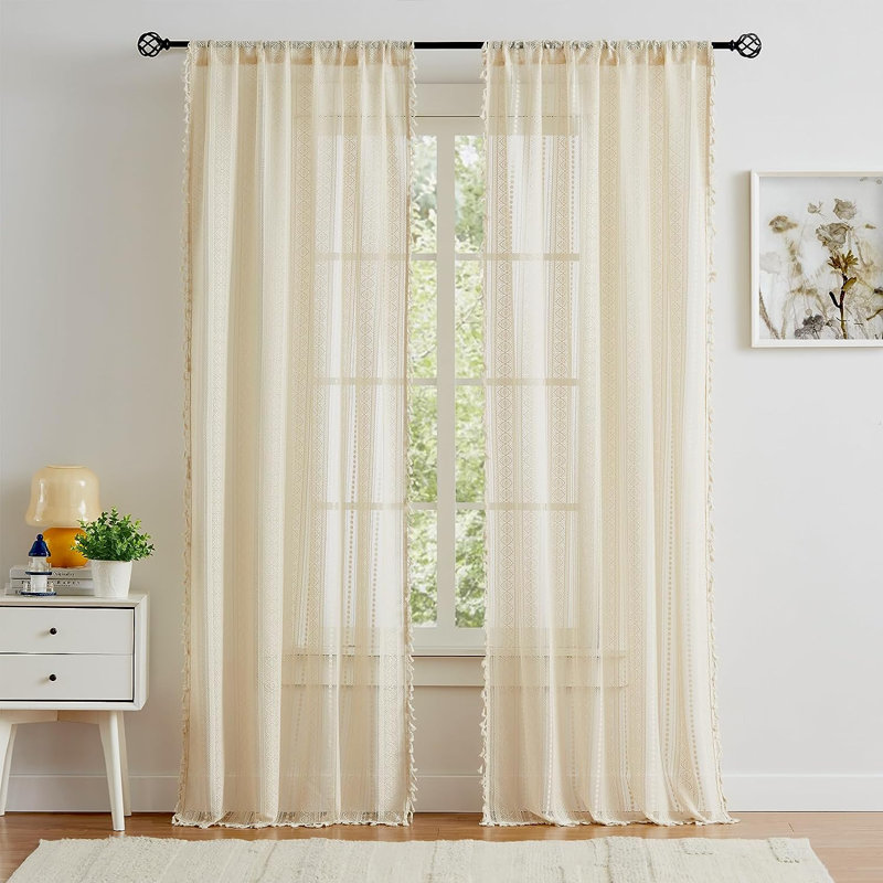 Burkard Semi Sheer Curtain Pair, 40" W x 63" L, Beige