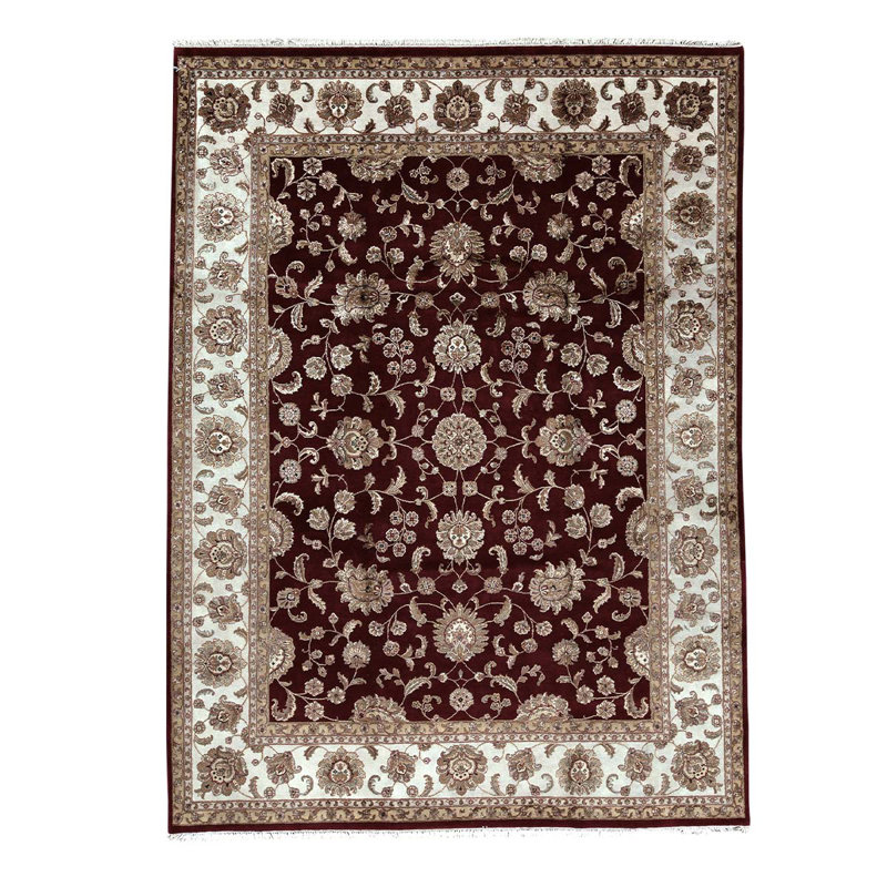 Tapis unique brun / rouge / crème noué à la main de haute qualité