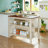 Solid Wood Rustic 45" Stationary Kitchen Island, Rubber Wood Butcher Block Dining Table Prep Table With 2 Open Shelves For Small Places,Walnut+Cream White