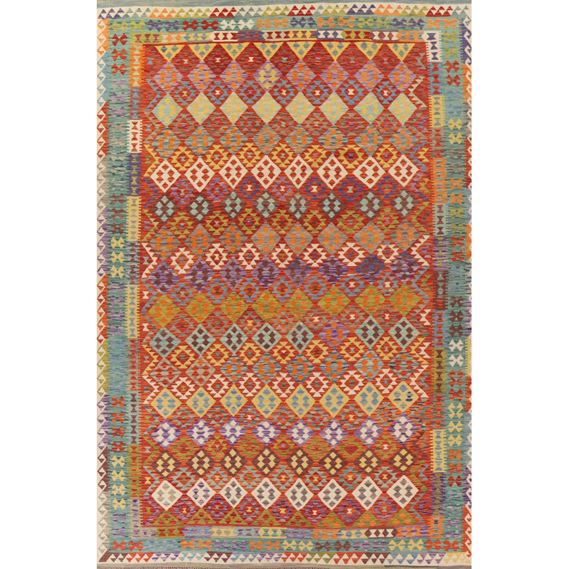 Tapis réversible en laine coloré 10 x 13 Kilim