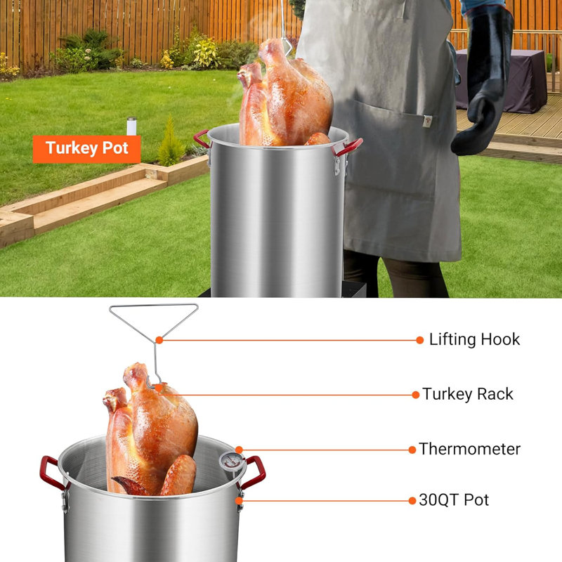Turkey Fryer, 30 QT Cooker Set and 10 QT Kit, 50,000 BTU Outdoor Propane Deep Fryers, Aluminum Turkey Deep Fryer and Propane Burner Kit, Outdoor Deep Fryer with Burner Stand