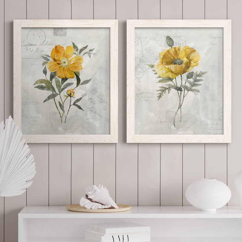 Canary Linen pivoine - ensemble de 2 reproductions d'art, H 20 po x l 17 po x P 1 po, Toile blanche encadrée, Pas de tapis