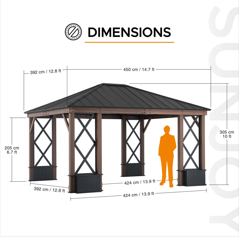 Pavillon de jardin à toit rigide en acier noir 13 pi x 15 pi Sunjoy