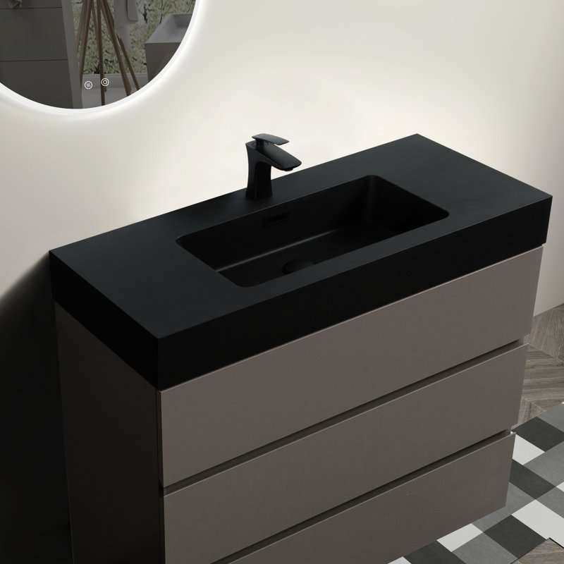 Meuble-lavabo gris de 91 cm (36 po) - Design élégant, grand espace de rangement, fonctionnement silencieux, grande capacité de rangement, prêt à l'emploi