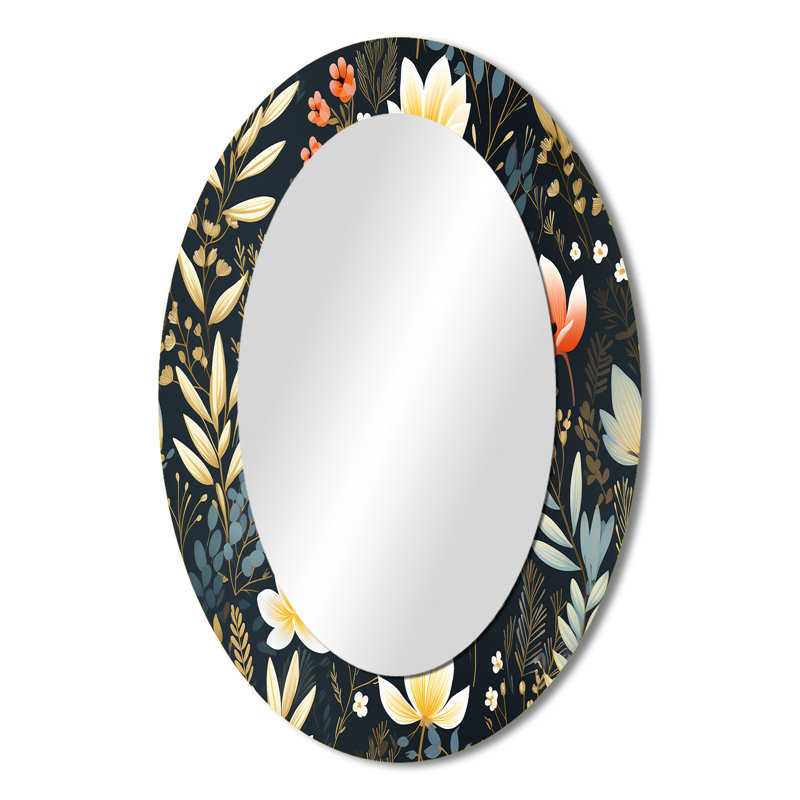 Nature's Exquis Floral Collage - miroir floral, miroir mural vert unique, impression d'art en métal, 36 po x 24 po, Ovale