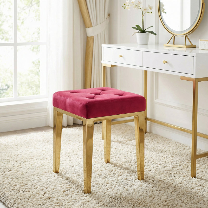 Repose-pieds carré standard capitonné en velours de 14,5 po périles