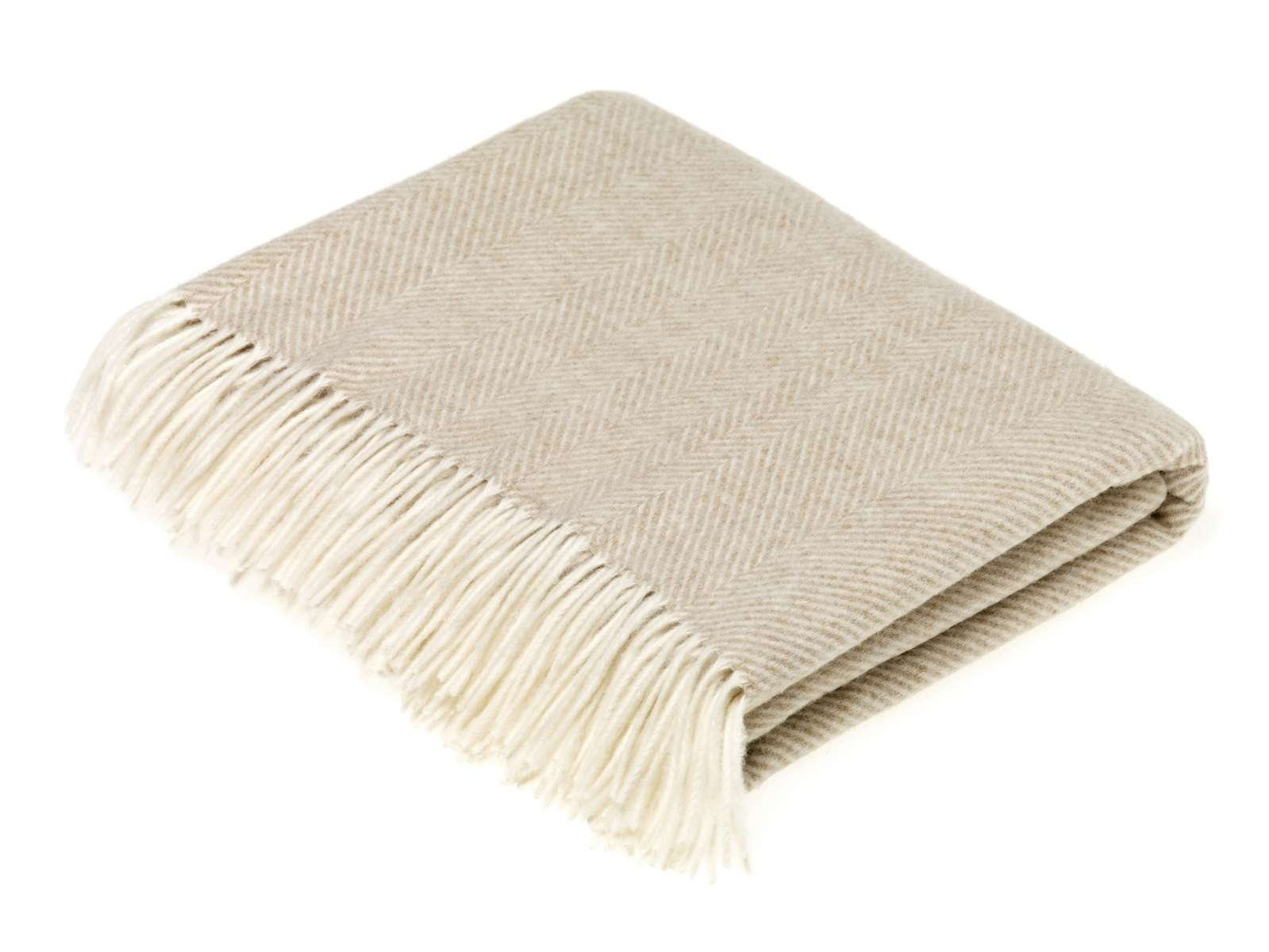 Merino Lambswool Throw/Blankets Hand Woven Blanket, Beige Herringbone