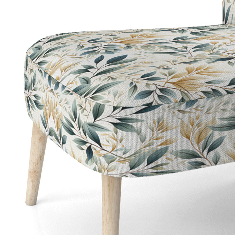 Chaise d'appoint rembourrée bohème et éclectique Neutral Leaves