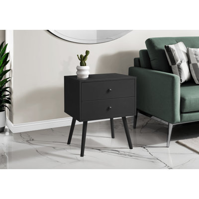Table d'appoint, chambre à coucher, bout, salon, table de chevet, table d'appoint, tiroir de rangement, stratifié noir, moderne, contemporain