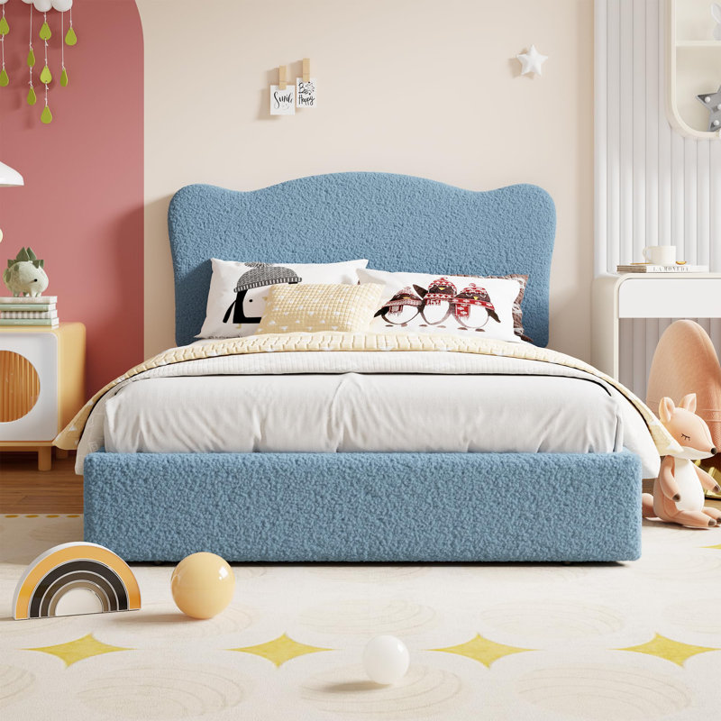 Structure de lit double, plateforme tapissier en velours de chambre à coucher, 2 tiroirs, robuste, sans sommier, bleu, Full