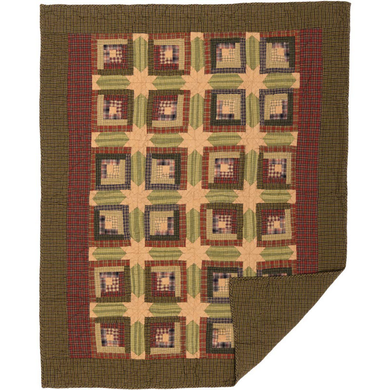 Moss Green and Deep Red Cotton Quilted Throw Blanket