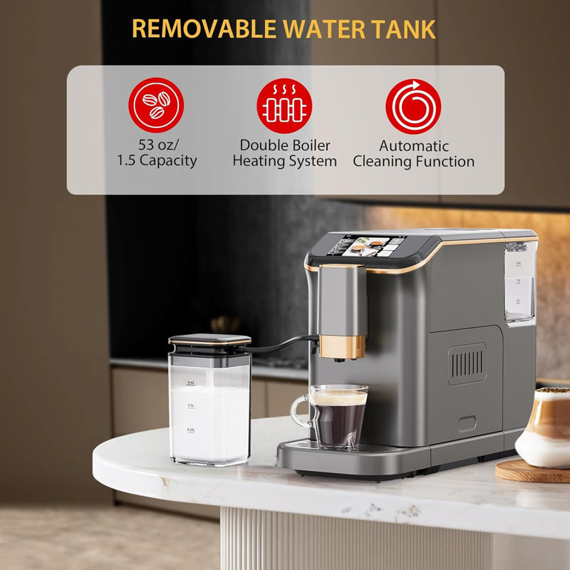 Machine à espresso 20 bars avec mousseur à lait, cafetière automatique 1350W pour cappuccino et café au lait, infusion rapide, conception compacte en acier inoxydable